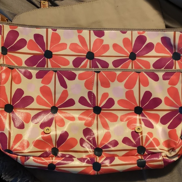 Fantastic Fossil Messenger Bag / Briefcase Orange & Purple Flowers Multi Pockets - Picture 10 of 13